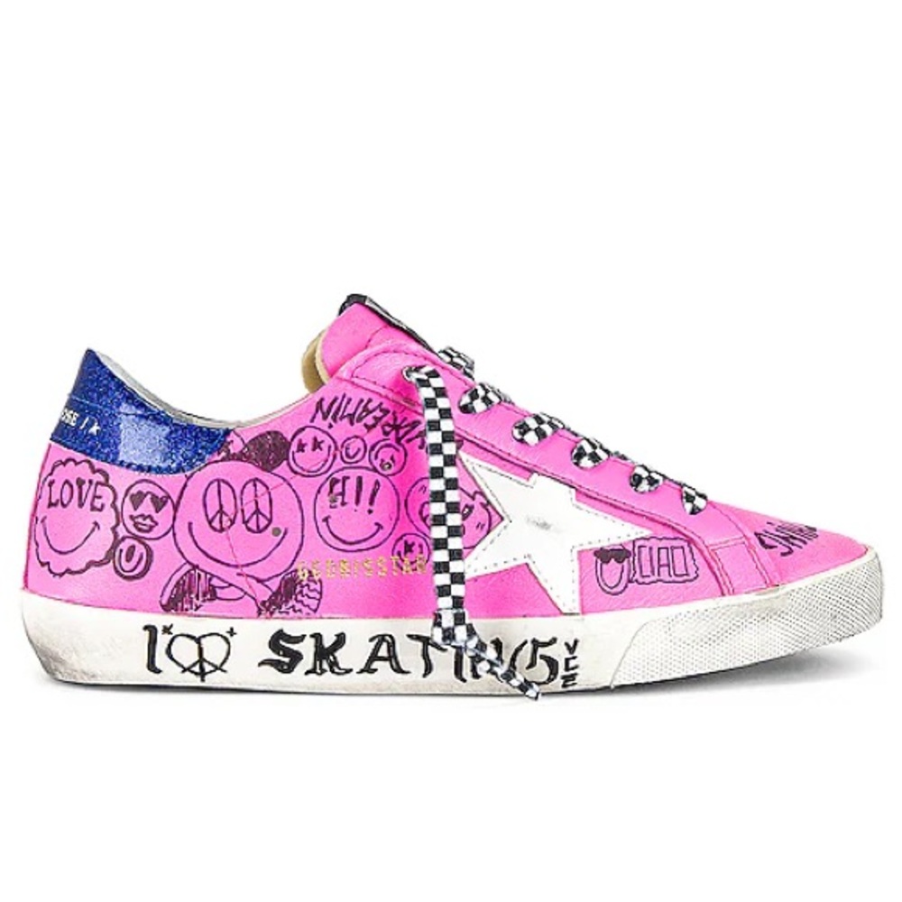 GOLDEN GOOSE Superstar Sneaker in Fuchsia, Black, White, & Electric Blue